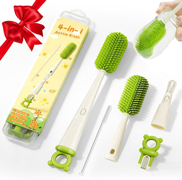 Bottle Cleaning Brush Set 4 in 1, Baby Bottle Cleaner Includes Silicone