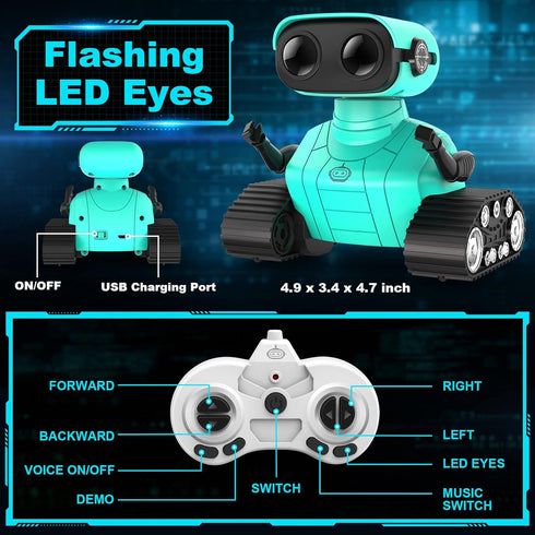 Hamourd Robot Toys - Kids Toys Rechargeable RC Robots, Remote Control Toy with Auto-Demonstration, Flexible Head