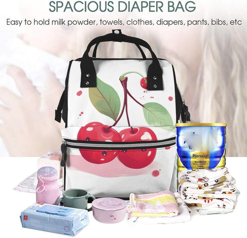 DWVTSLH Backpack Mummy Backpack Cute Cherry Diaper Bag Multifunction Nappy Bags Waterproof Large Capacity Travel