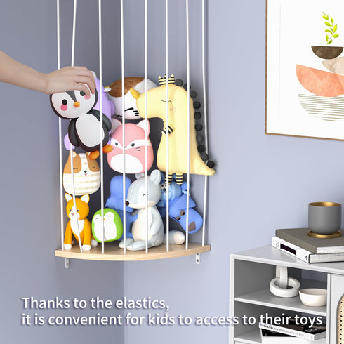 Upgraded Stuffed Animal Storage Organizer, Stuffed Animal Hammock Corner & Net for Plushie Toys with Moon Zoo Pattern