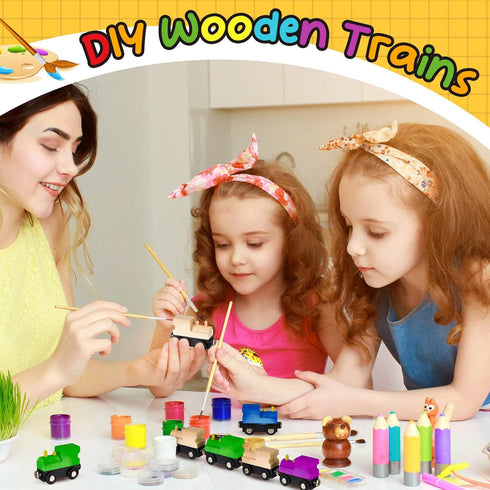 30 Halloscume Pcs Unfinished DIY Wooden Trains Magnetic Unpainted Wooden Train Cars Toys for Railway Paint Project