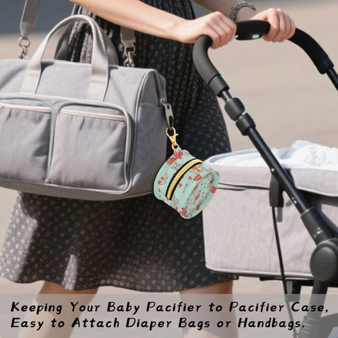 PYBUG Hippos Round Pacifier Storage Case, Polyester & TPU Lined with Hook Buckle, Pacifier Container Box for Baby