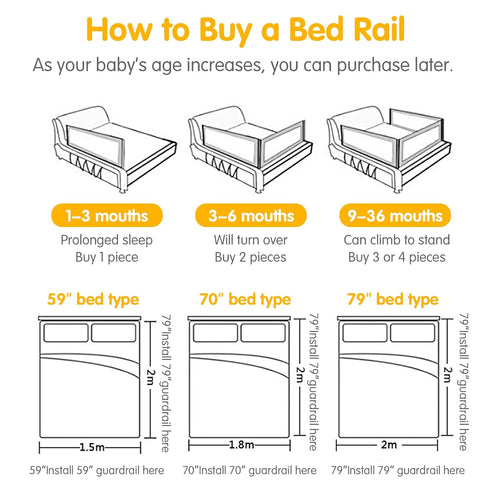 70'' BABY JOY Bed Rails for Toddlers, Extra Long, Height Adjustable Kids Rail Guard w/Double Safety Lock
