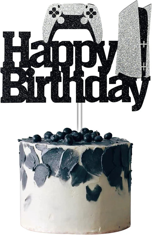 Game Controllers Happy Birthday Cake Topper - Glitter Gaming Cake Decoration for Boys Video Game Party