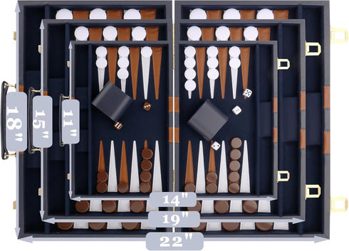 Backgammon Set - Classic Board Game with Premium Leather Case - Portable Travel Game Set for Adults, Kids