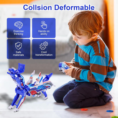 vixiwi 2 1 3-6, Magnetic Transforming Dinosaur Car Toys, in Collision Transform Robot Cars for Boys Girls Ages Toddler