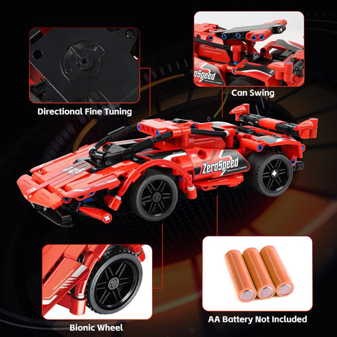 RC Toy 2 in 1 Remote Control Racing Car Building Blocks, 351 Pcs DIY Engineering Construction Toy for Kids 6-12
