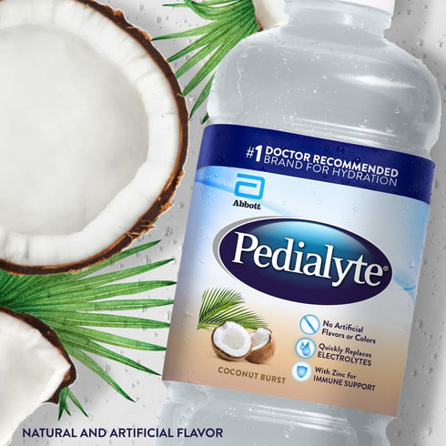 1 Pack 4 Pedialyte Electrolyte Drink, Hydration Drinks for Kids & Adults, Coconut Burst, Liter