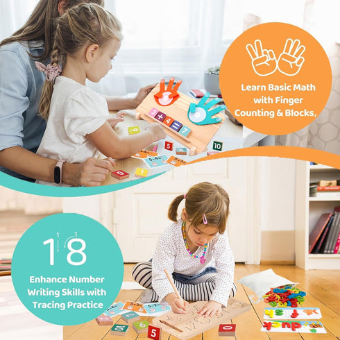 LXDHSRTA 3+ Counting Montessori Math & Spelling Learning Toys for Kids Years -Wooden Number Blocks, ABC Letter Matching