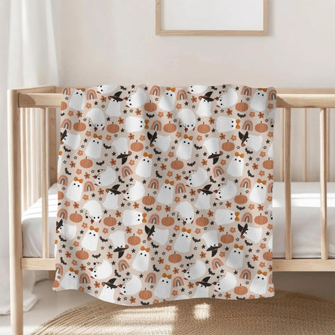 Selgkds 60x80inch Halloween Cats Witch Bats Rainbow Baby Blankets for Girl Boy Pastel Fall Autumn Pumpkin Boho Floral