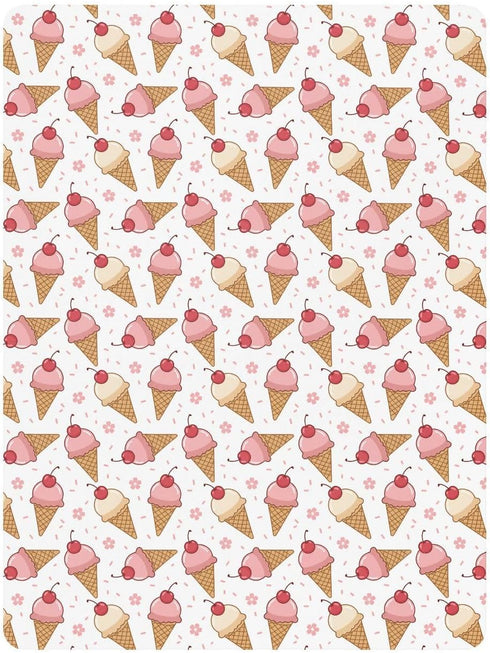 Jynexis 52x28 Ice Cream Cherry White Pattern Baby Crib Sheets, Cotton Fitted Crib Sheet, Soft Breathable, Fits Standard