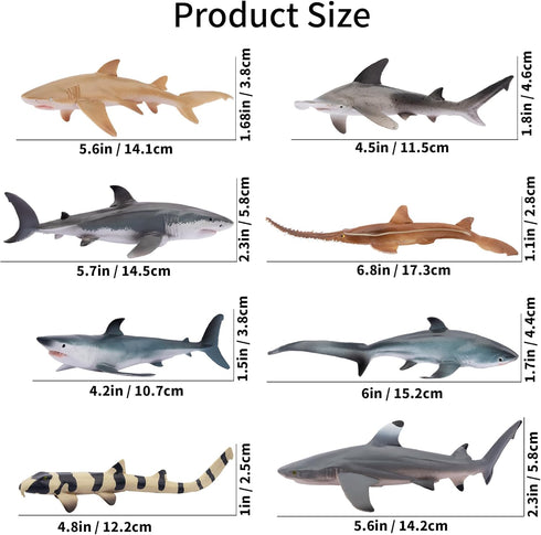 Toymany 8PCS Shark Toys Figurines - Realistic Sea Creatures for Kids 3-12, Ocean Sea Animal Cake Topper Educational
