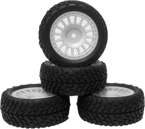 4PCS 75mm Rubber Tyres Tires with Foam Inserts and Plastic Wheel Rims 12mm Hex for 1/10 On-Road RC Drift Touring Car 1/14 1/16 1/18 Rally Car for Traxxas WLtoys Redcat HSP HPI (White)