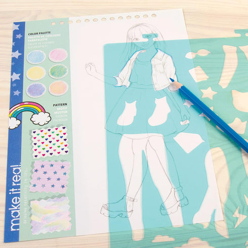 Make It Real Fashion Design Sketchbook for Girls, Digital Dream Kit with 110 Stickers, Stencils, Design Guide