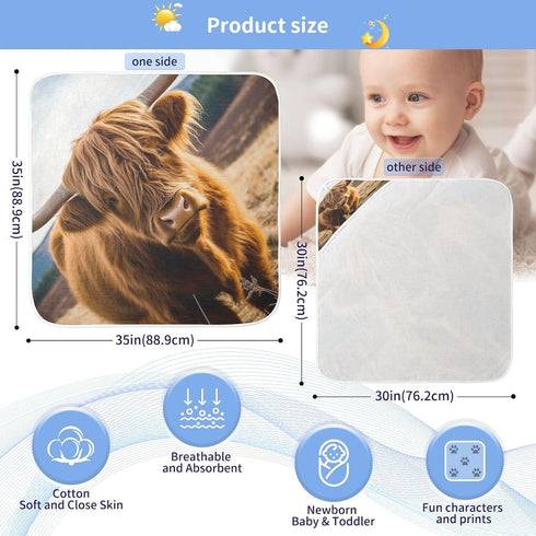 YETTASBIN 30 30 Inch Highland Cow Baby Towel, Ultra Soft Absorbent Cotton Baby Hooded Bath Towel for Newborn Baby Boy