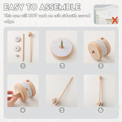 Wonderoo by Wowo 360 Natural Wooden Crib Mobile Arm Foldable & Adjustable Baby Mobile Holder, Smooth Beech Wood Mobile