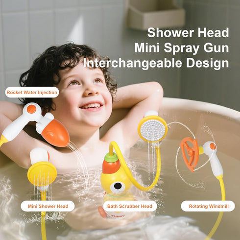 3 1 2 3 Baby Bath Sprayer Toy for Toddlers-Adjustable Water Flow Rinser with Squirting Ducks & Bathtub Shower Head,Fun