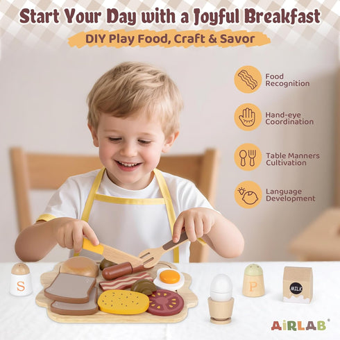 3-5 Playset 3 4 5 6 Airlab Toy Food for Toddler Pretend Play Kids Kitchen Breakfast Cutting Food Girl Boy Birthday Gift