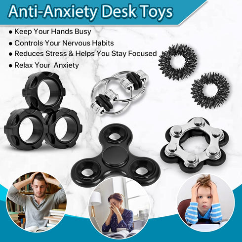 Pack Fidget Toys Adults Metal Fidgets for Classroom Cool Gadget Desk Toys for Teens Figette Spinner Figits Ring ADHD