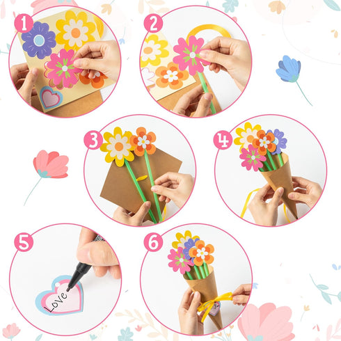 72Pcs Set BeYumi Flower Bouquet Craft Kit - Mother's Day Flower Bouquet Craft for Kids Make Your Own Bunch of Flowers