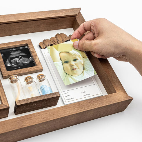 ifeolo 1st Baby Hand and Footprint Kit, Baby Memory Keepsake Box Frame with Tooth Box & First Curl Holder, Newborn
