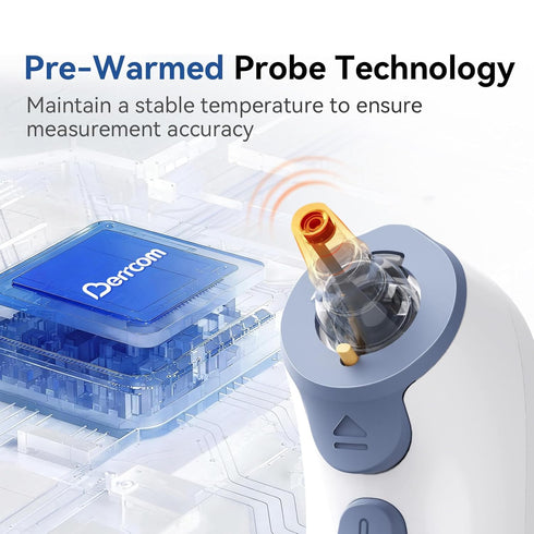 21 Berrcom Ear Thermometer with Heated Tip & Age Precision, Fever Alarm with Mute & Night Light, Includes Probe Covers