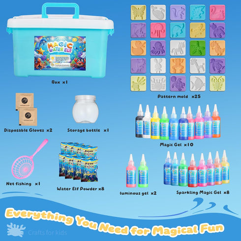 Poonoo 6-12, 25 20 Crafts Kits Toys - Birthday Gifts for Girls & Boys Molds Colors Magic Water Elf Toy Kit, Aqua Fairy