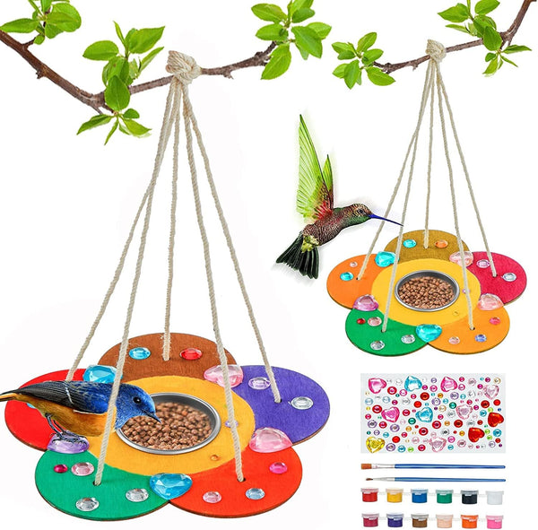 Kids Arts and Crafts Bird Feeders - 2-Pack DIY Wooden Paint Kits for Outdoor Toys for Boys & Girls Age 3-12