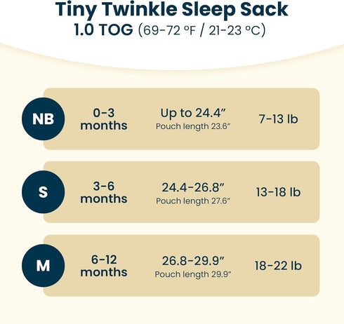 6-12 1.0 Tiny Twinkle Baby Sleep Sack Months TOG, Cotton & Elastane Wearable Blanket, Swaddle Transition Micro-Fleece