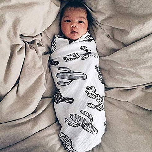 SANNIX Cactus Muslin Swaddle Blankets, Cotton Baby Swaddle Wrap, Floral Print Baby Blanket