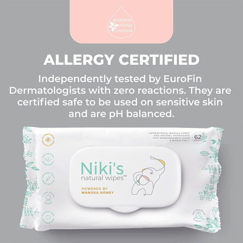 248 (4 Pack 62 Count Niki's Natural Baby Wipes | Sensitive Organic Baby Wipes | Made with Manuka Honey and Coconut Oil