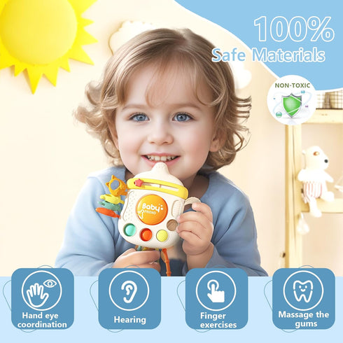 XXEDSPTY 6-12 Montessori Baby Sensory Toys for Months, Silicone Pull String Teething Toy, Infant Fidget Travel Toys