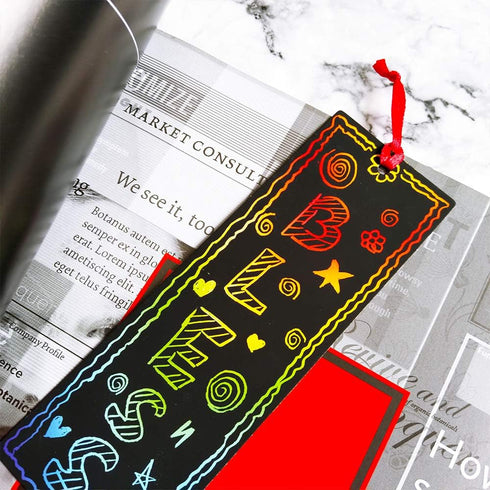 Supla 36 Set Magic Scratch Rainbow Bookmarks Making Kit for Kids, DIY Bookmarks Bulk with Scratching Tools for