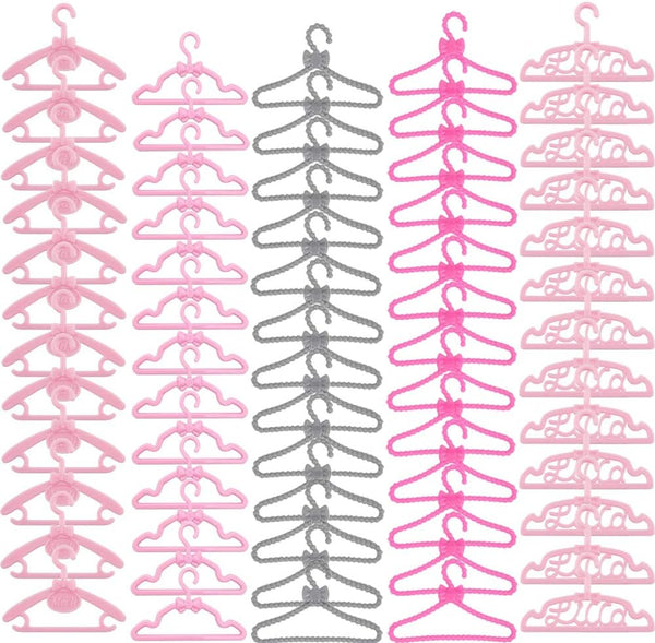 E-TING 60 Pcs Mini Doll Clothes Hangers, Plastic Mixed Little Hangers for 11.5 inch Doll Clothes Accessories