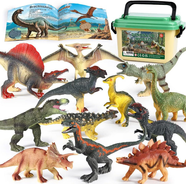 OENUX Dinosaur Toys for Kids 3-5, 12pcs Realistic Jurassic Figures Playset with Educational Booklet for Boys Girls