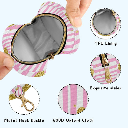 Hearts Round Pacifier Storage Case with Zipper, Portable Pacifier Case for Travel, Diaper Bag & Purse, Pacifier