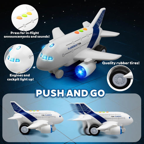 1:200 3 4 5 6 7 8 Airplane Toys for Toddlers Friction Powered Toy Plane with Flashing Lights and Sounds for Kids Boys