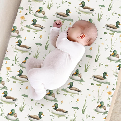 KuphiL10C Girls-16x32 Cute Mallard Ducks Flowers Floral Leaves Baby Changing Pad Cover, Unisex Mallard Duck Nursery