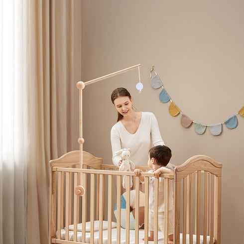 Set Baby Crib Mobile Arm Wooden Holder with Rotating Music Box Nursery Decor Attachment Safe Anti Slip for Baby Girls