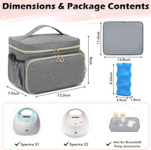 S1 S2 Pack Breast Pump Bag Fit for Spectra and - Pumping Bag with Ice & Waterproof Mat, Portable Breast Pump Storage