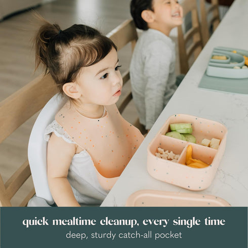 Waterproof Silicone Bib Set with Adjustable Neck Closure - Durable Bibs for Babies - Set of 2