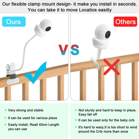 Baby Monitor Mount - Compatible with Babysense HD S2/V43 Baby Monitor, Flexible Clip Clamp Mount with Long Gooseneck Arm