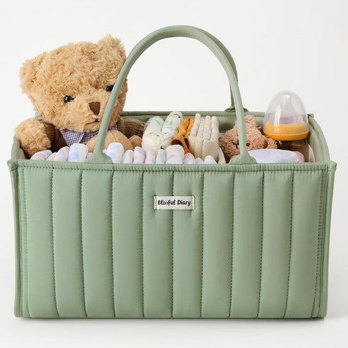 Blissful Diary Baby Diaper Caddy Organizer, Stylish Nursery Storage Basket for Baby Shower, Newborn Essentials - Sage