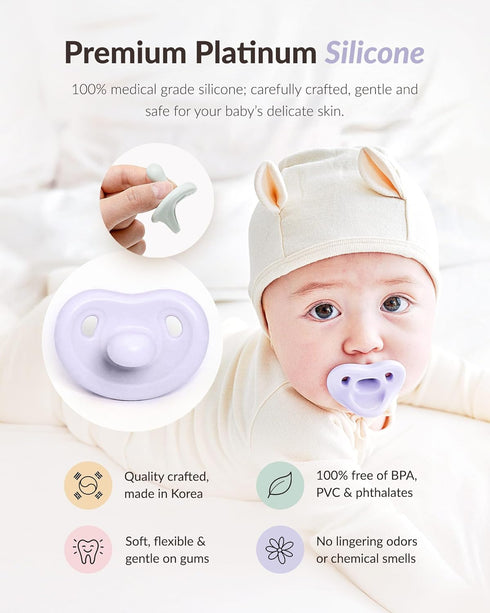 2 Pack 0-3 1) Moyuum Silicone Macaron Pacifier | Made in Korea, BPA Free One-Piece Design Baby Soother, Soft