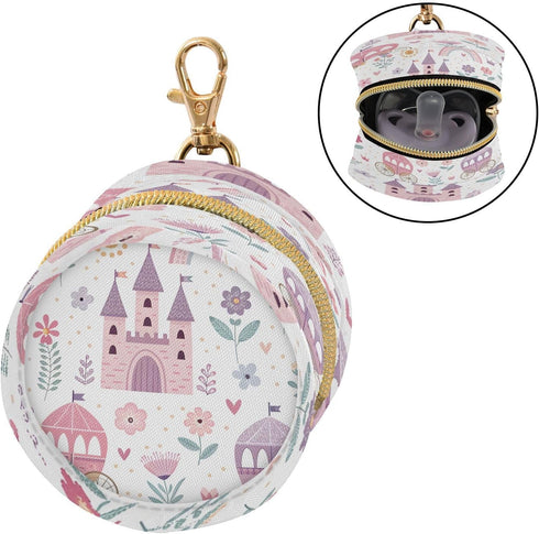 Nesatuwa Princess Castle Pink Pacifier Holder Case with Clip Portable Small Travel Pacifier Pouch for Mom Bag Zipper