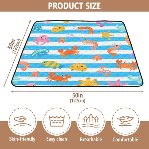 EtherSpher foldablummy 50'' 50''para Blue White Striped Sea Animal Large Non-Slip Baby Girl Play mat for Floor