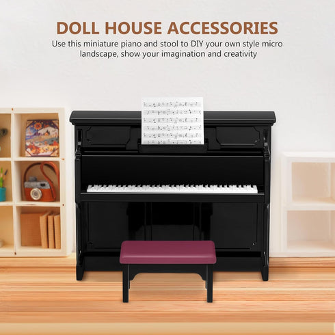Piano Keyboard Toy for Kids Miniature Dollhouse Piano Model Musical Educational Toy for Fairy Garden Black