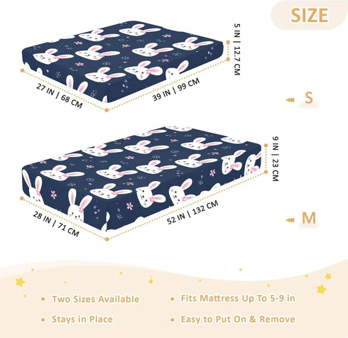 Mazeann 39" 27" 5" Rabbit Face Easter Mini Crib Sheets Soft Fitted Cotton Baby Playard Sheets Mattress Cover for Girl