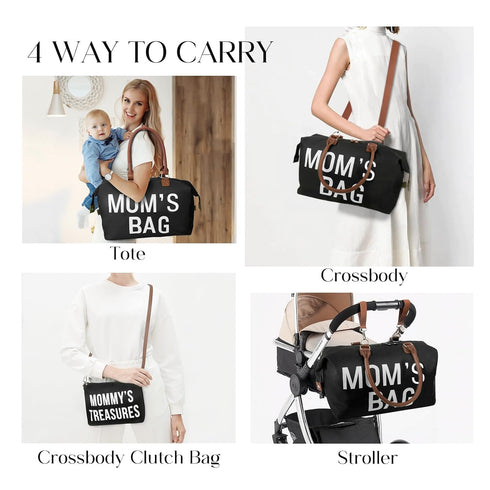6pcs 2 printe Large Diaper Bag Tote with Changing Pad & Organized Pouches, Mom's Bag for Hospital with Pacifier Case