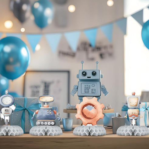 BonBeeDesign 12 Pack Robot Table Decorations - Robot Party Decorations for Kids' Birthday and Baby Shower - Robot Table